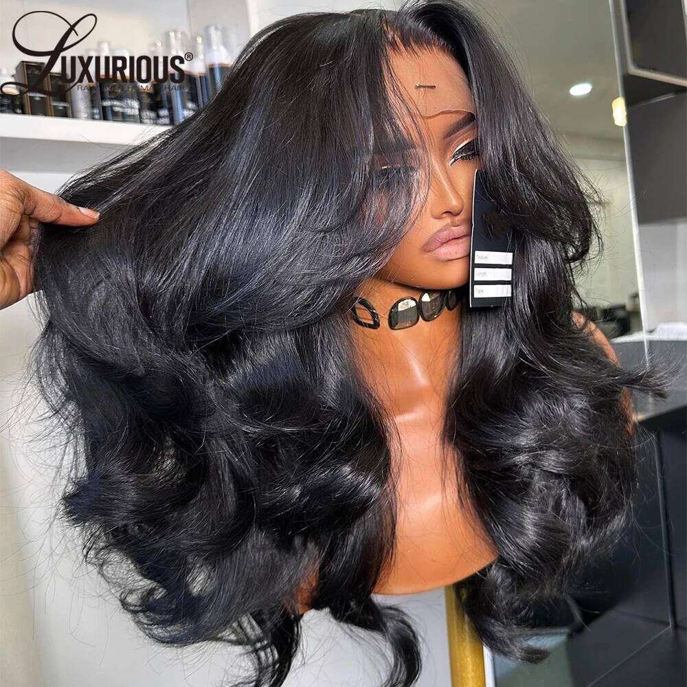 Glueless 360 Lace Blow-out Layered Natural Black Color Wear And Go Human Hair Wig Preplucked 250%