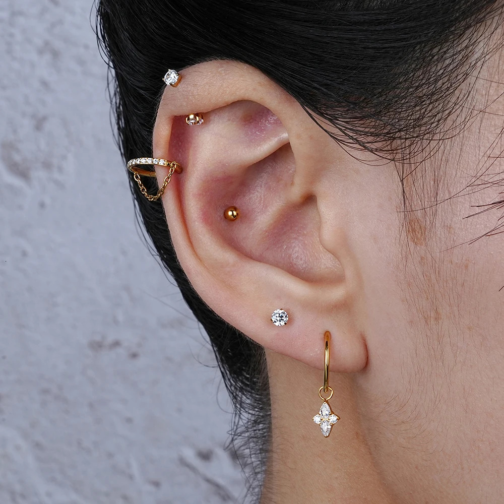 Right Grand ASTM 36 16G CZ Cartilage Helix Daith Rook Earring Eyebrow Curved Barbell Labret Lip Piercing Body Jewelry 250606