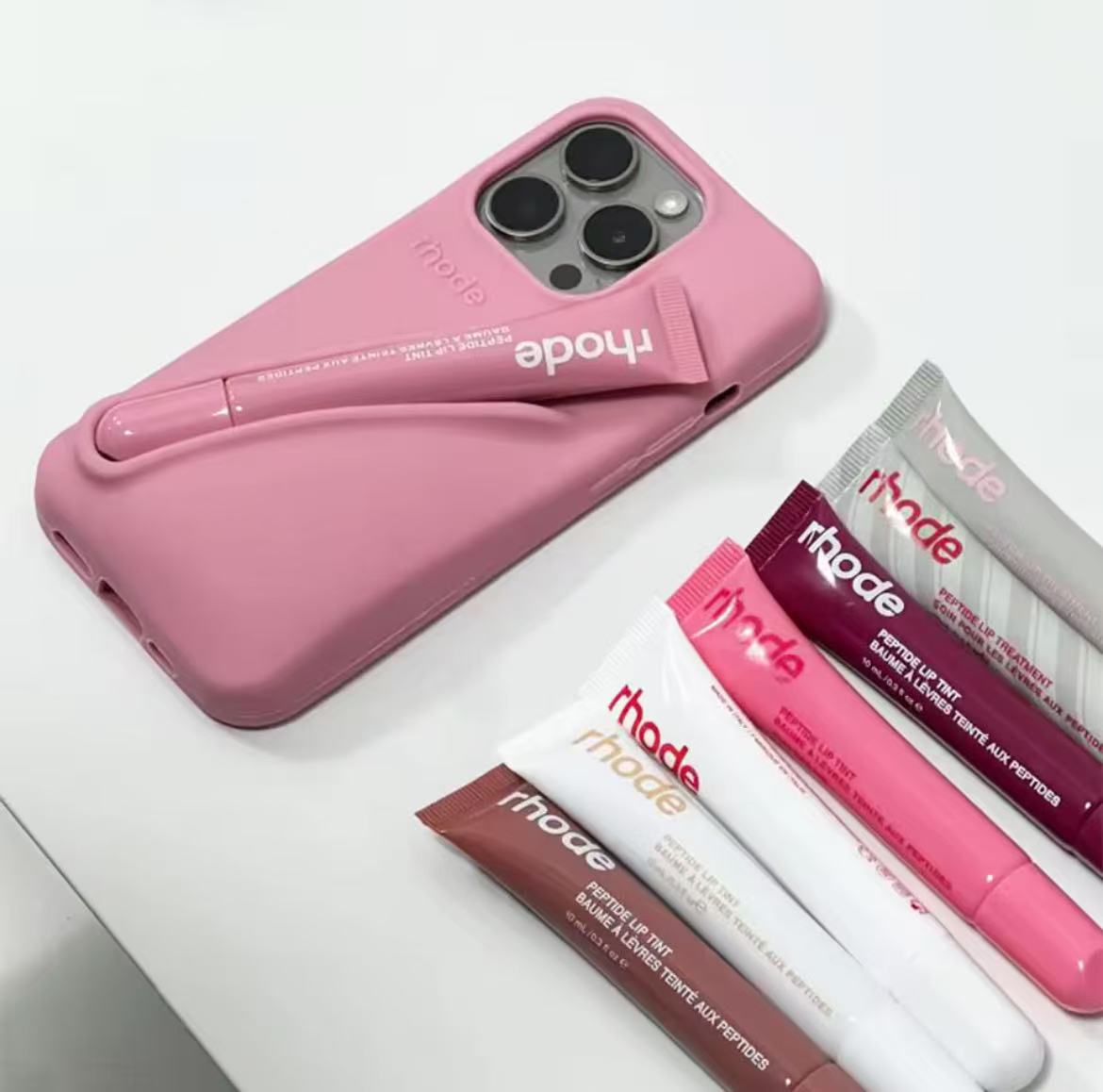Rhode Color Lipstick Silicone Phone Case For iPhone 16 15 14 13 12 11 Pro Max Plus With Box Lip Gloss Holder Set Back Cover