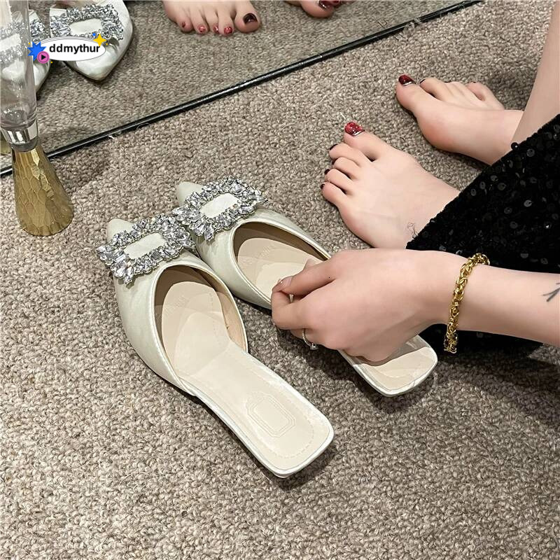 Shoes New Mules Women's High Heels Fashion Wedding Pump Women Rhinestone Pointed Toe Sandals Ladies Zapatos Mujer ddmythur
