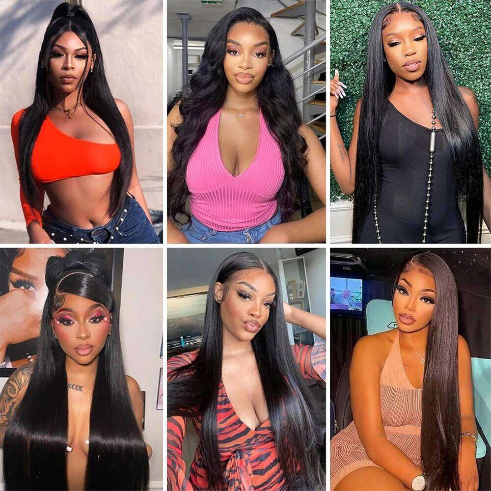 BeautyQueen Bundles 28 30 Inch Human Hair Brazilian Straight Bundle Weave Extensions With 13x4 Lace Frontal Closure