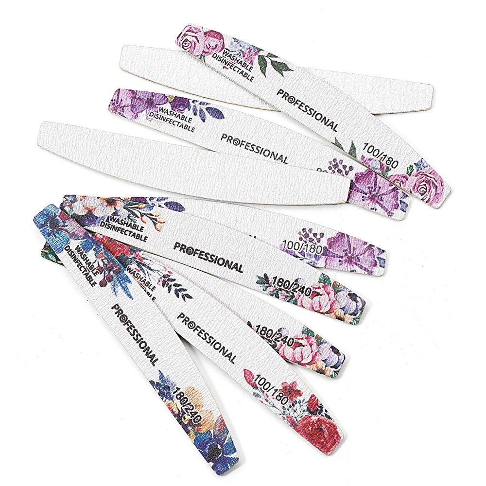 1020pcs Mix Flower Colorful Wooden Nail File 100180240 Grit Gel Polishing Manicure Washable Durable Sharpening Nails Tools 250605