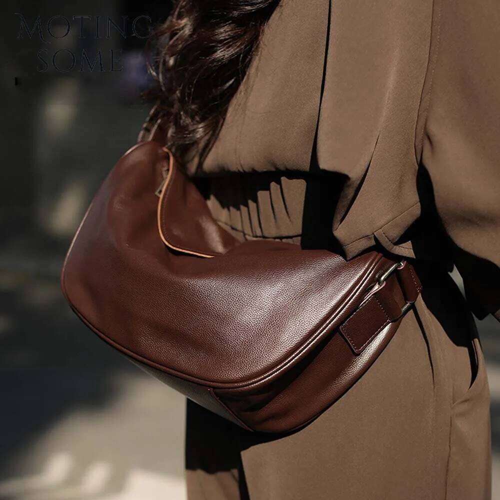 Motingsome Saddle for Women Underarm Cow Hide Leather Bag Small Pouch Fashionable Lady Handbag Travel Pack New