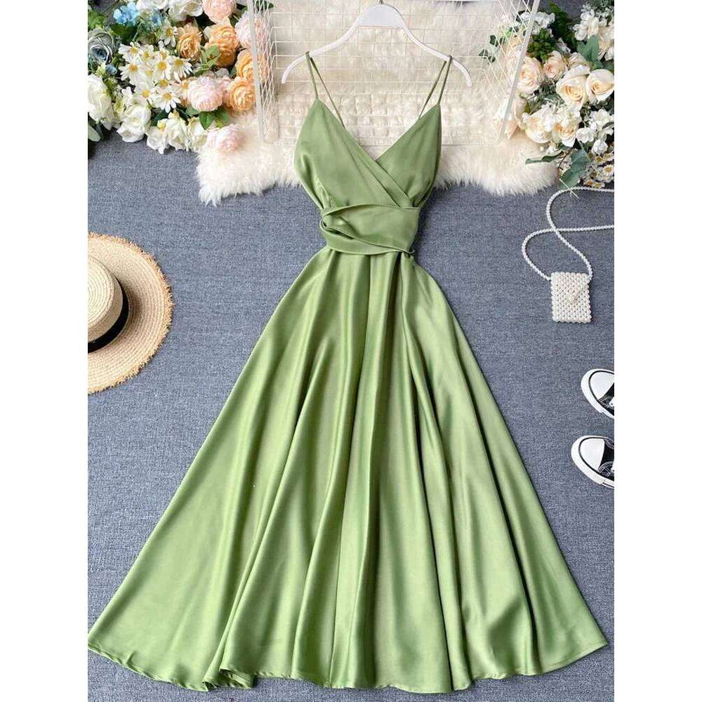 Summer Robe 2025 Dress Women V Neck Long Party Evening Dresses Sexy Tank Backless Spaghetti Strap Maxi Female Holiday Vestidos