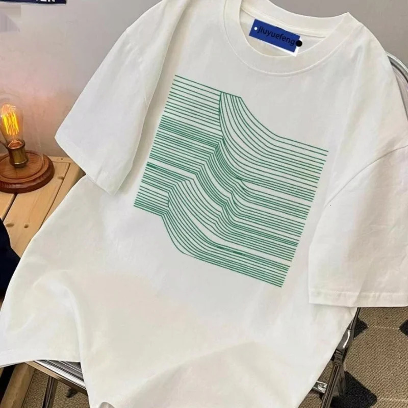 American Retro Striped Graphic Short Sleeve T-Shirt For Men Summer Oversized Cotton Tee Tops Hip Hop Fashion Y2K Tshirts 250603