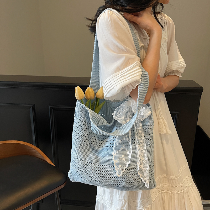designer Red Bag Large Capacity Summer Beach Bag Seaside Vacation Style Commuter Knitted Bag Lazy Style Woven Tot