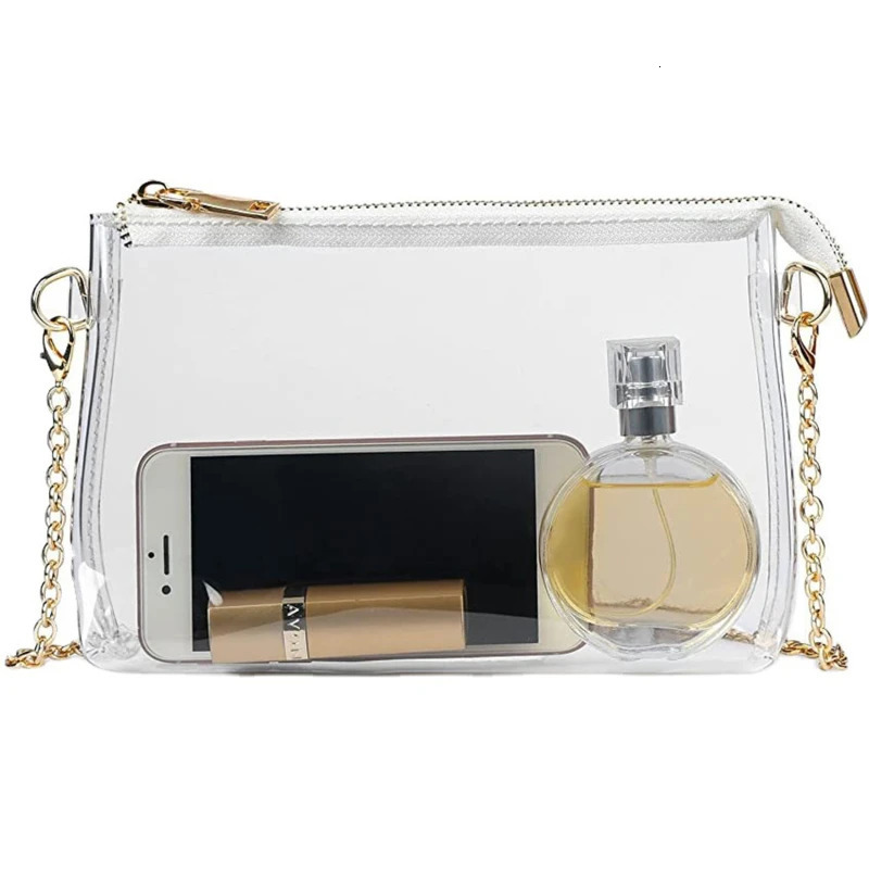 Clear Crossbody Purse Bag Approved PVC Transparent Messenger Bags Gold Chain Strap Sac For Women 250609