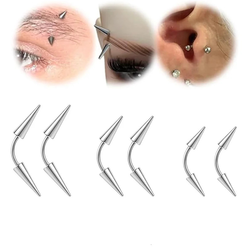 2pcs6pcs Spike Eyebrow Piercing Jewelry Stainless Steel Curved Barbell Tragus Lip Rings Earrings For Men 250606