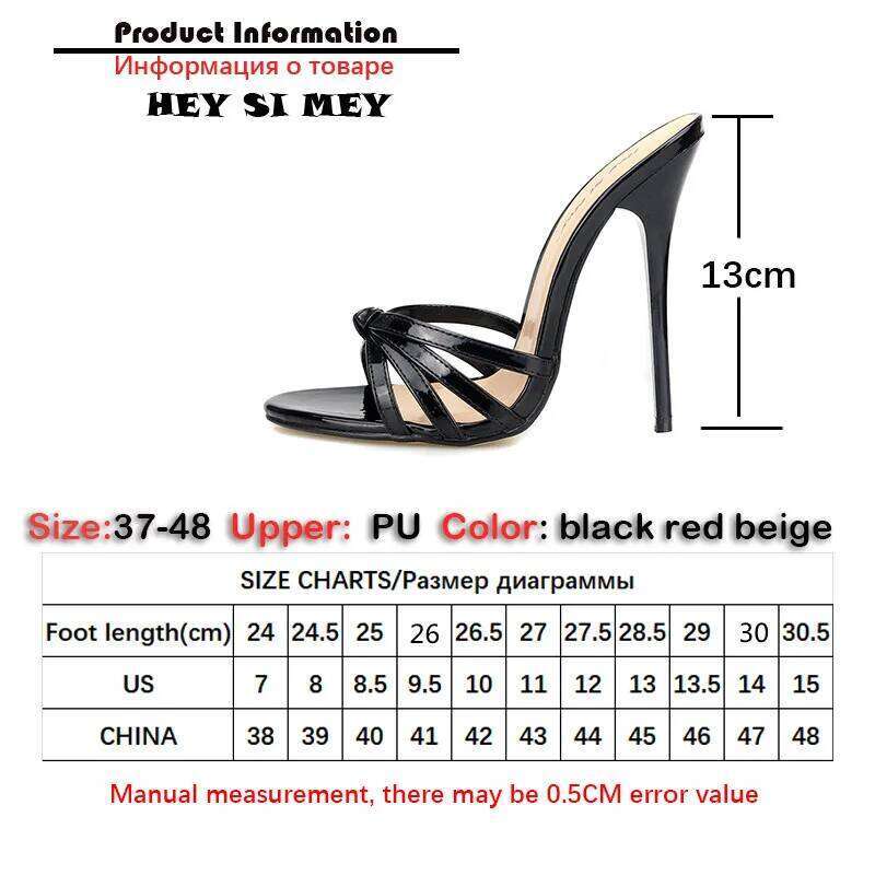 Summer Women's Mules High Heels Slippers 2025 Outdoor Designer Sandals Lady Black Red Party Shoes Female Large Size 45 48