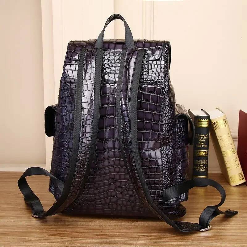 2024 New Brand Real Genuine Leather Men Alligator Backpacks Student Backpack Boy 15.6 Inch Computer Laptop Bag