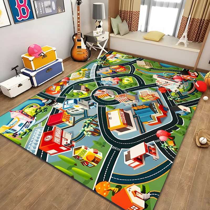 Kids Rug Carpet Playmat City Life Learn Have Fun Safe Childrens Educational Road Traffic System Play Mat for Bedroom Playroom y250609MJDI