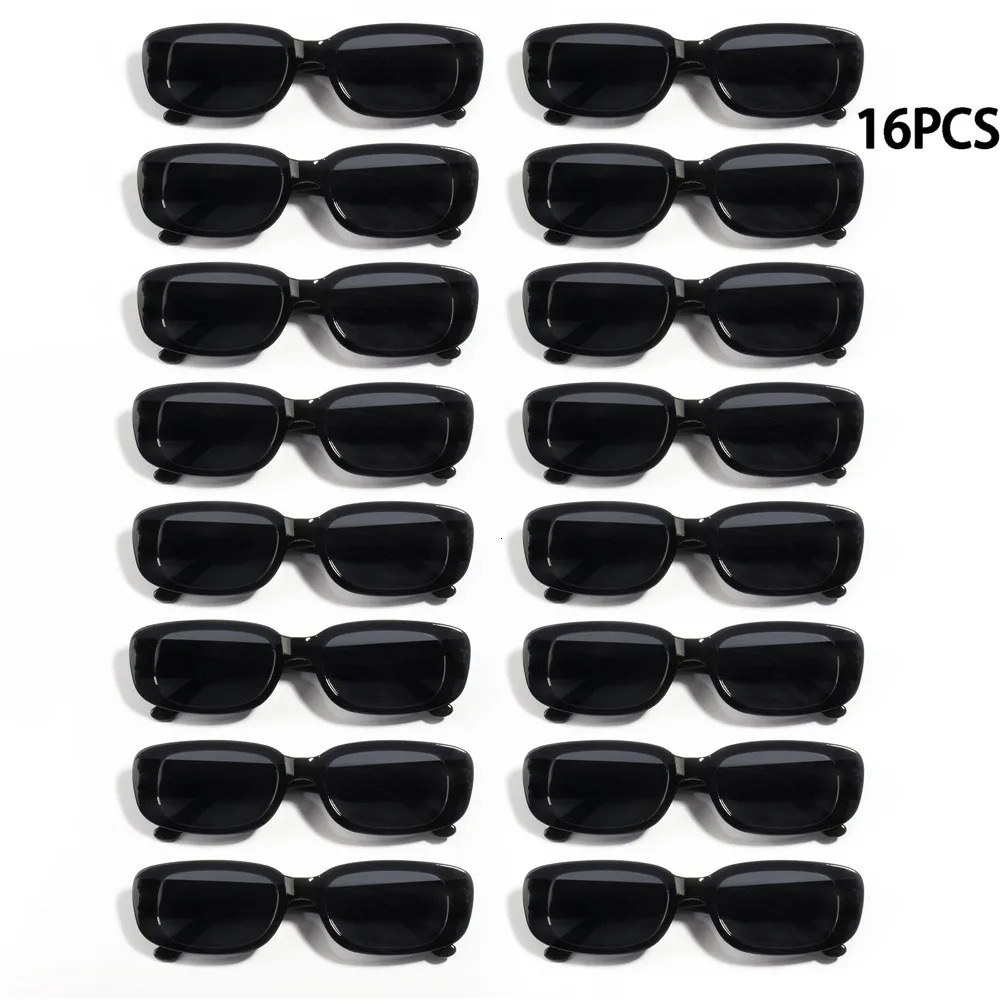 16PCS Vintage Black Square Sunglasses Woman Small Rectangle Sun Glasses Female Gradient Clear Mirror De Sol 250618