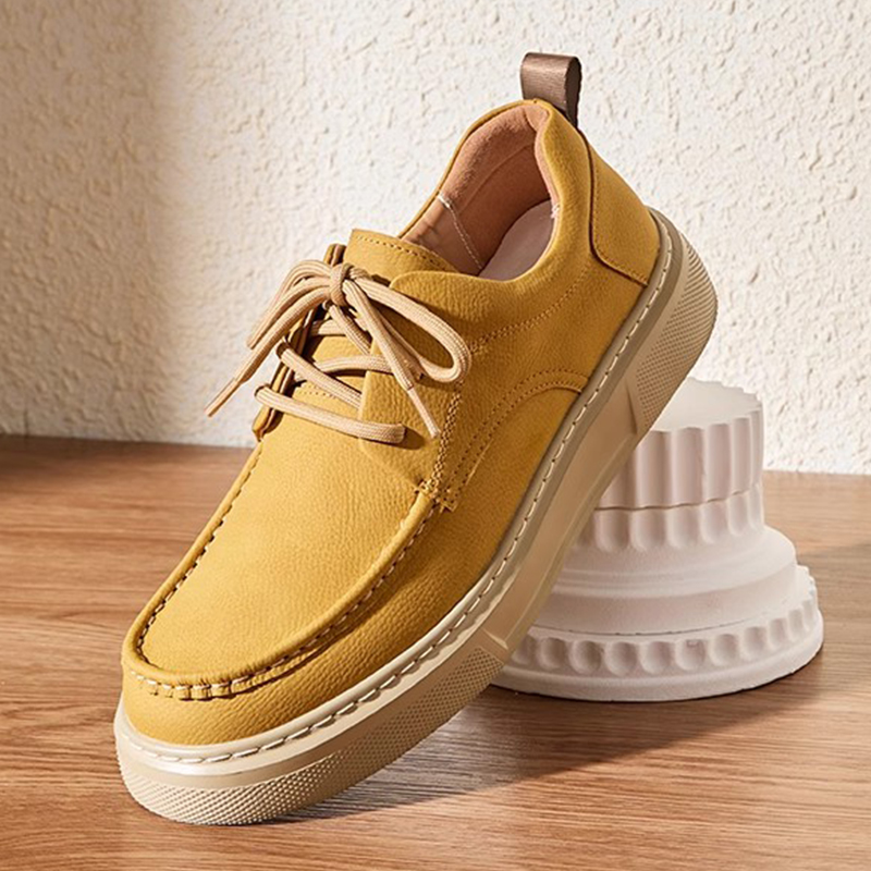 Mens Casual Leather Shoes - Spring/Autumn Style with Comfortable Sole & Retro Design