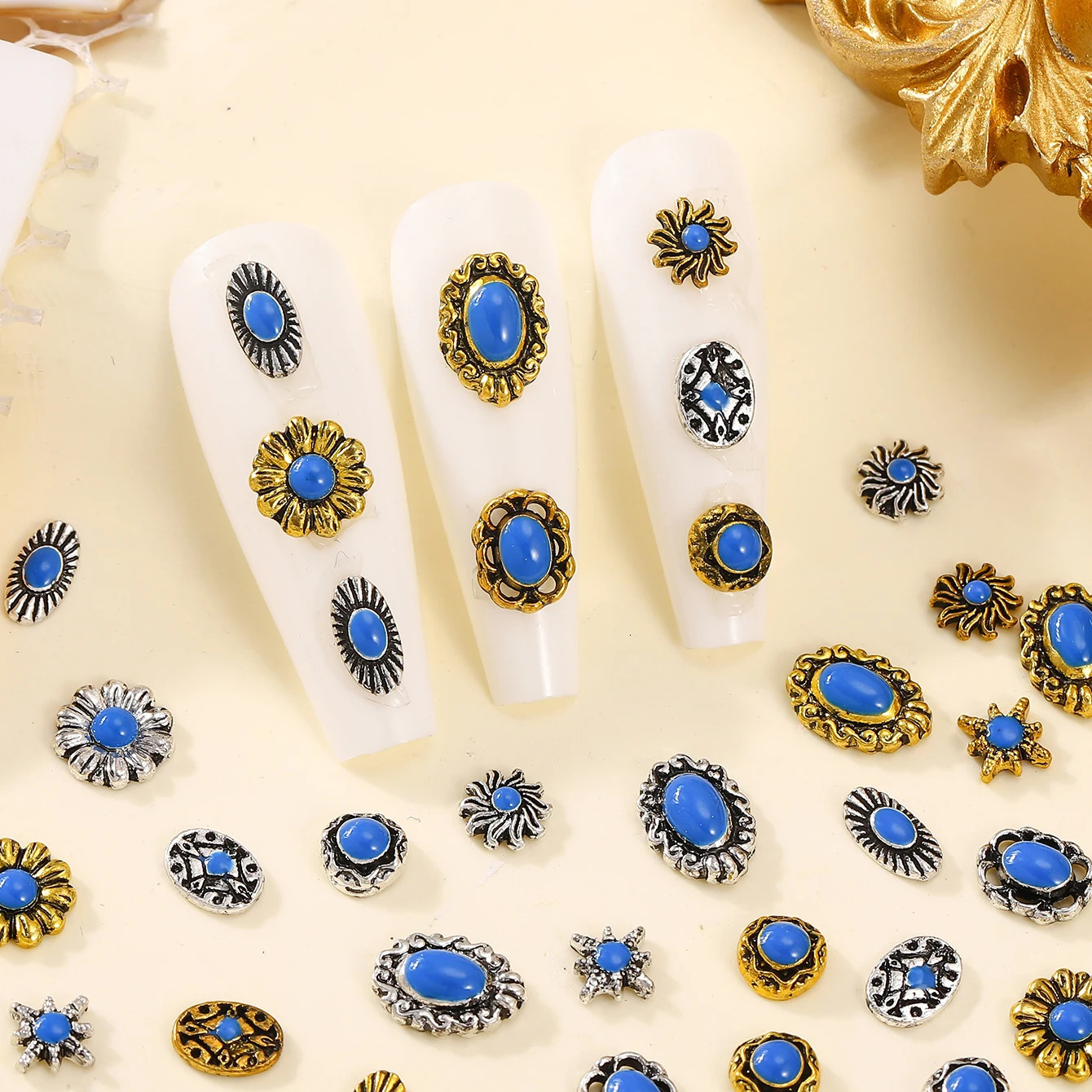 50 pcs Retro color Bohemian style random mixed nail decorations mini simple art alloy 250605