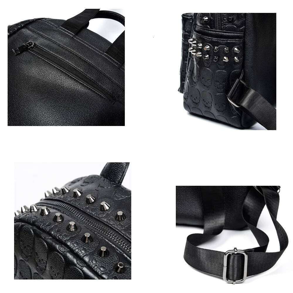 Annmouler Brand Designer Unisex Backpack Black Skeleton Daypack Punk Rivet School Quality Rucksack Travel Bag