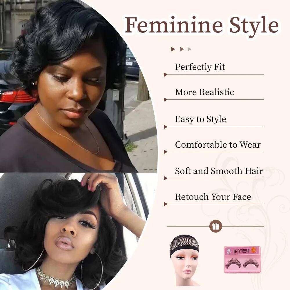 Big Curly for Black Women 5X1 Side Part Lace Bouncy Curl Human Hair Wig 180% Density Short Loose Wave Wigs With Bangs