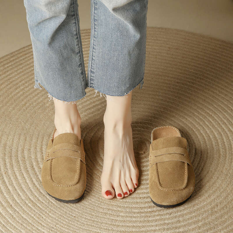 2025 Spring/Summer New Korean Buckle Strap Toe Shoes Women, Half Mules, Open-Back Slip-On Sandals for Outdoor Wear