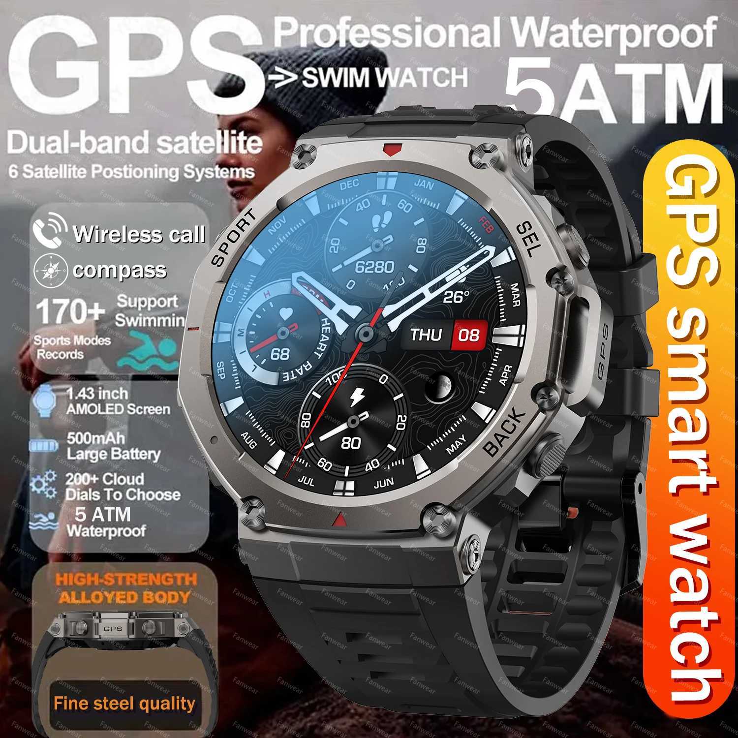 Fanwear T-Rex 3 48mm GPS smart watch wireless connections call 5ATM waterproof outdoor sports riding mountaineering watch For Huami T-Rex 3 X250609