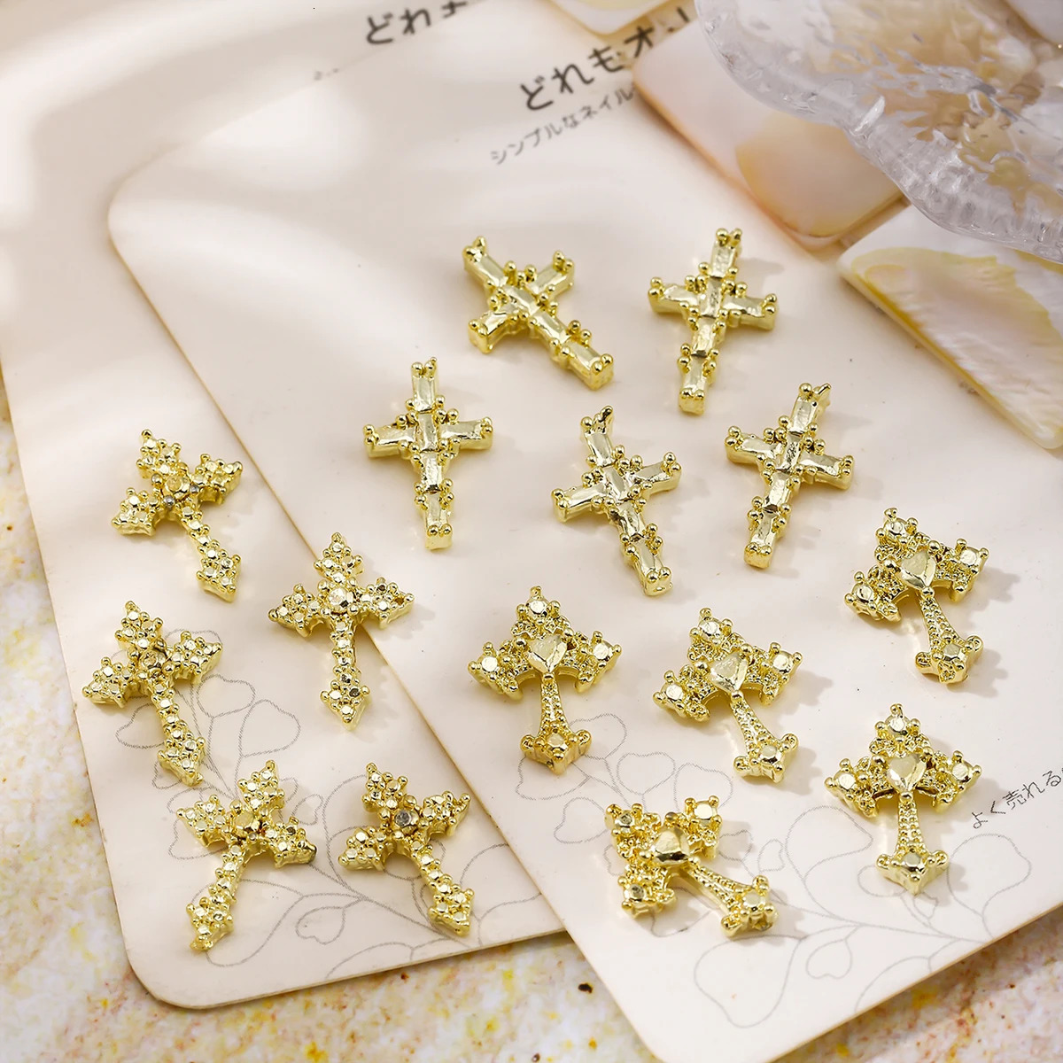 60pcs European and American style light metal cross 3 silver y2k advanced retro dark nail decoration 250605