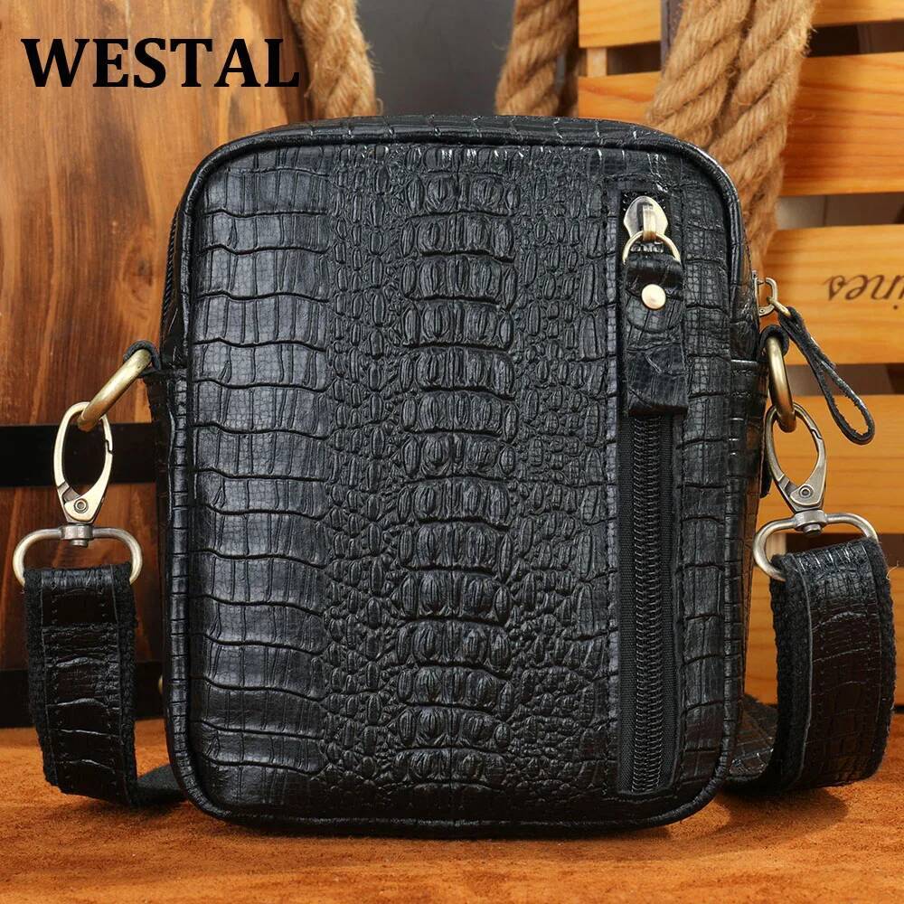 WESTAL Crossbody Men's Genuine Leather Shoulder Crocodile Pattern Messenger Bag Male Alligator Side Bags