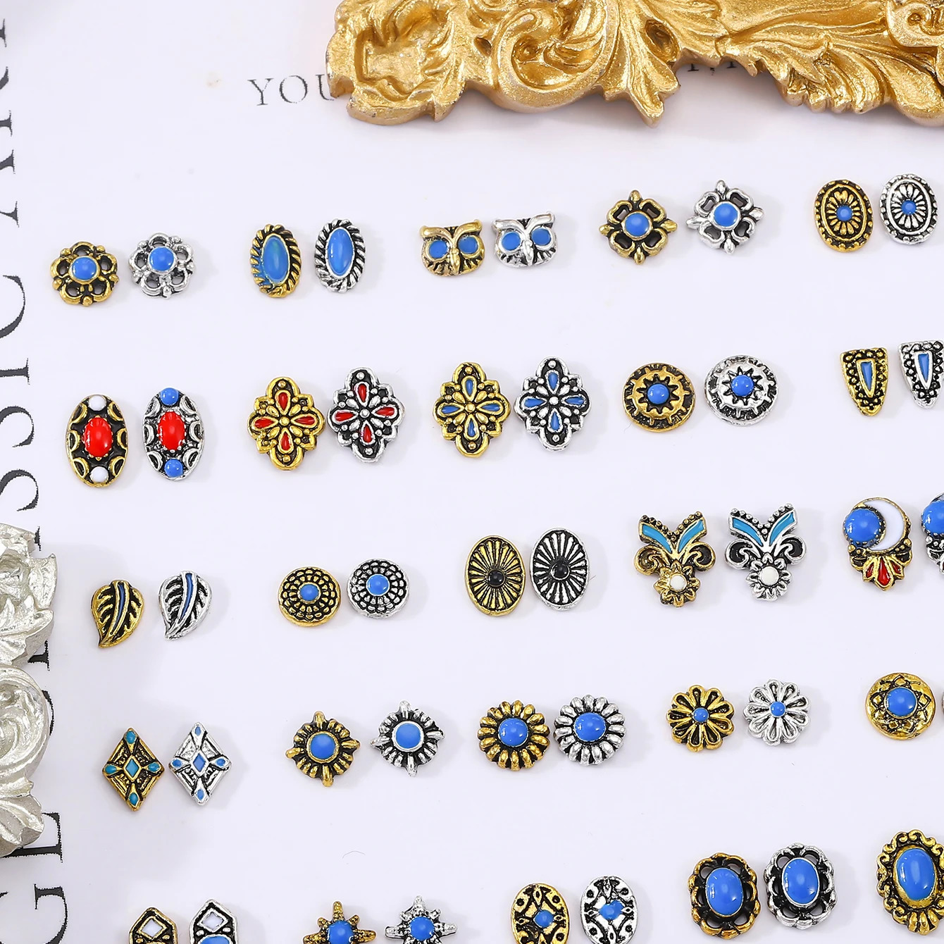 50 pcs Retro color Bohemian style random mixed nail decorations mini simple art alloy 250605
