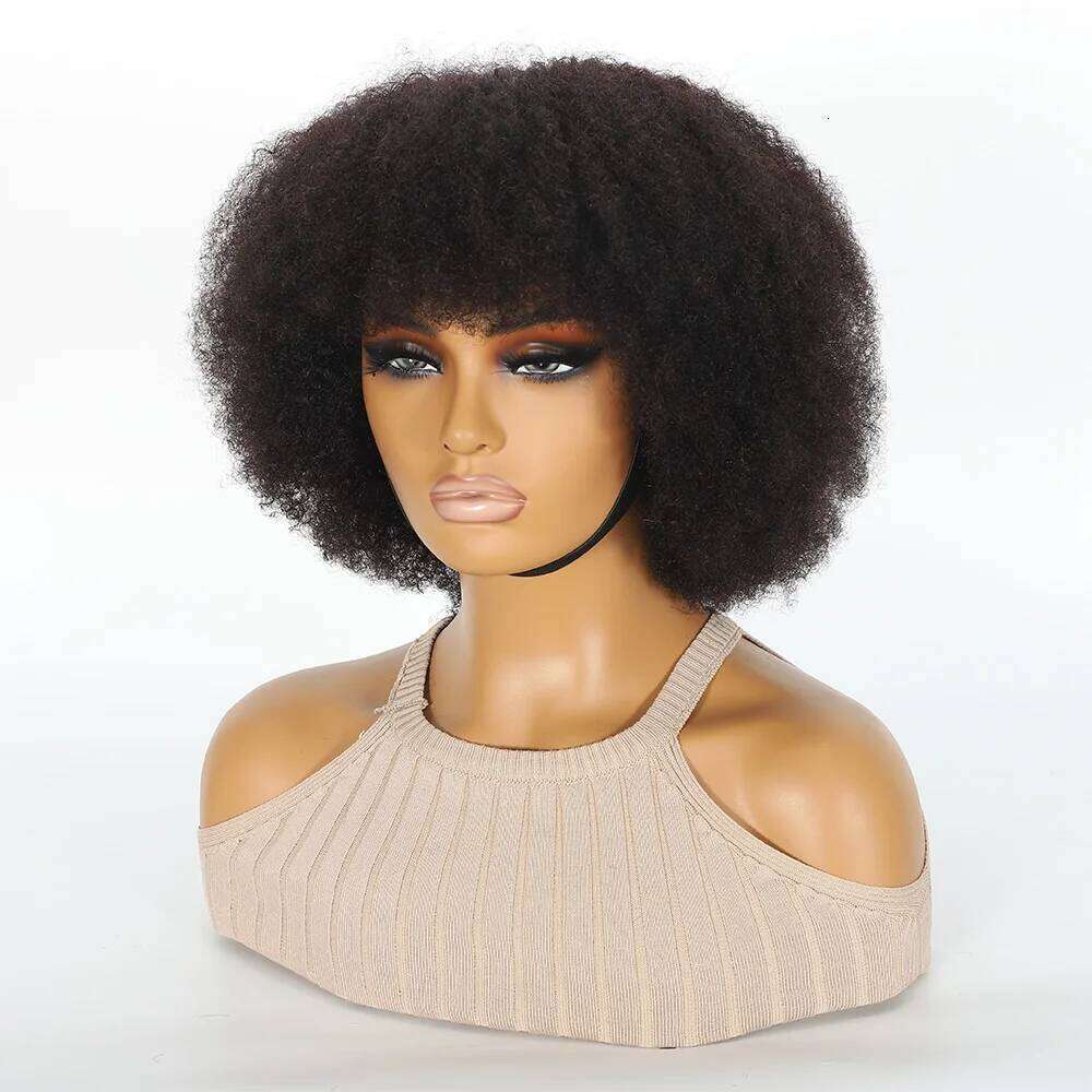 Short Natural Wigs Human For Black Women Fluffy Afro Kinky Curly Wig Wear and Go Glueless Brazilian Hair Allure