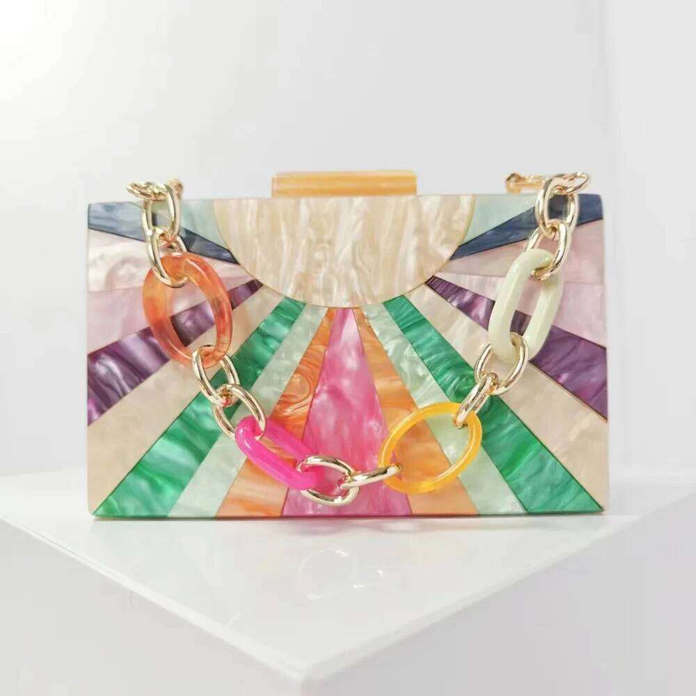 Colorful Striped Women Handbags Acrylic Party Evening Woman Wedding Cute Box Clutch Purse And Handbag Mini Flap Bag