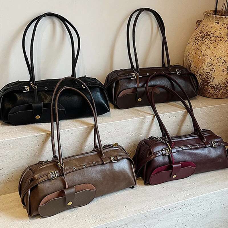 2025 New Retro Designer Purple Red Large Capacity Tote Autumn Women's Zipper Shoulder Bag Versatile Commuting Ladies Handbag