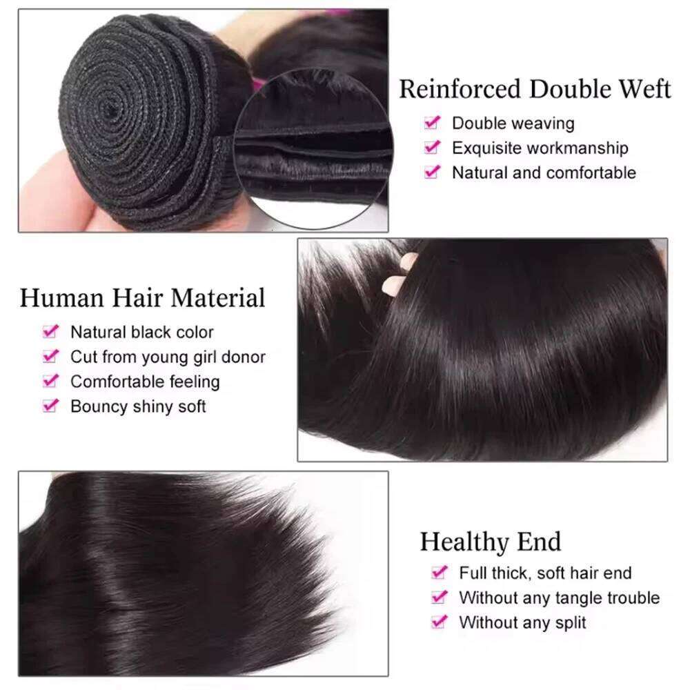 Straight Weave Extensions Bundles 100% Human Hair For Women