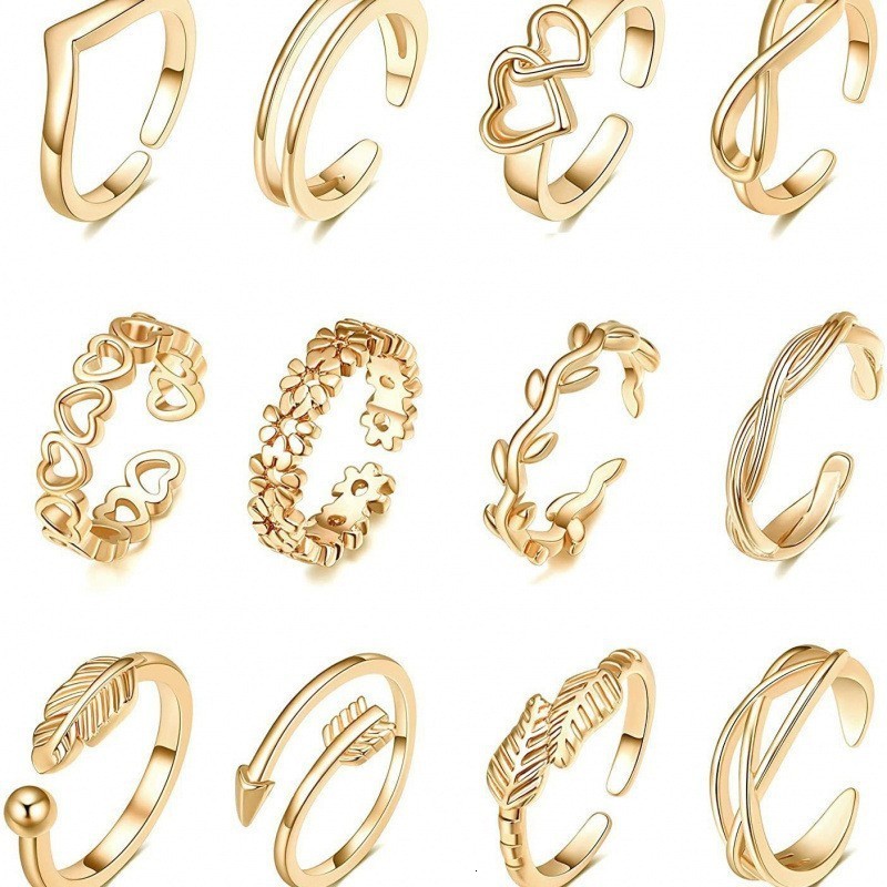 3PCS Filled Toe Rings Set for Women 14K Gold Plating Adjustable Simple CZ Flower Ring Summer Beach Jewelry 241225
