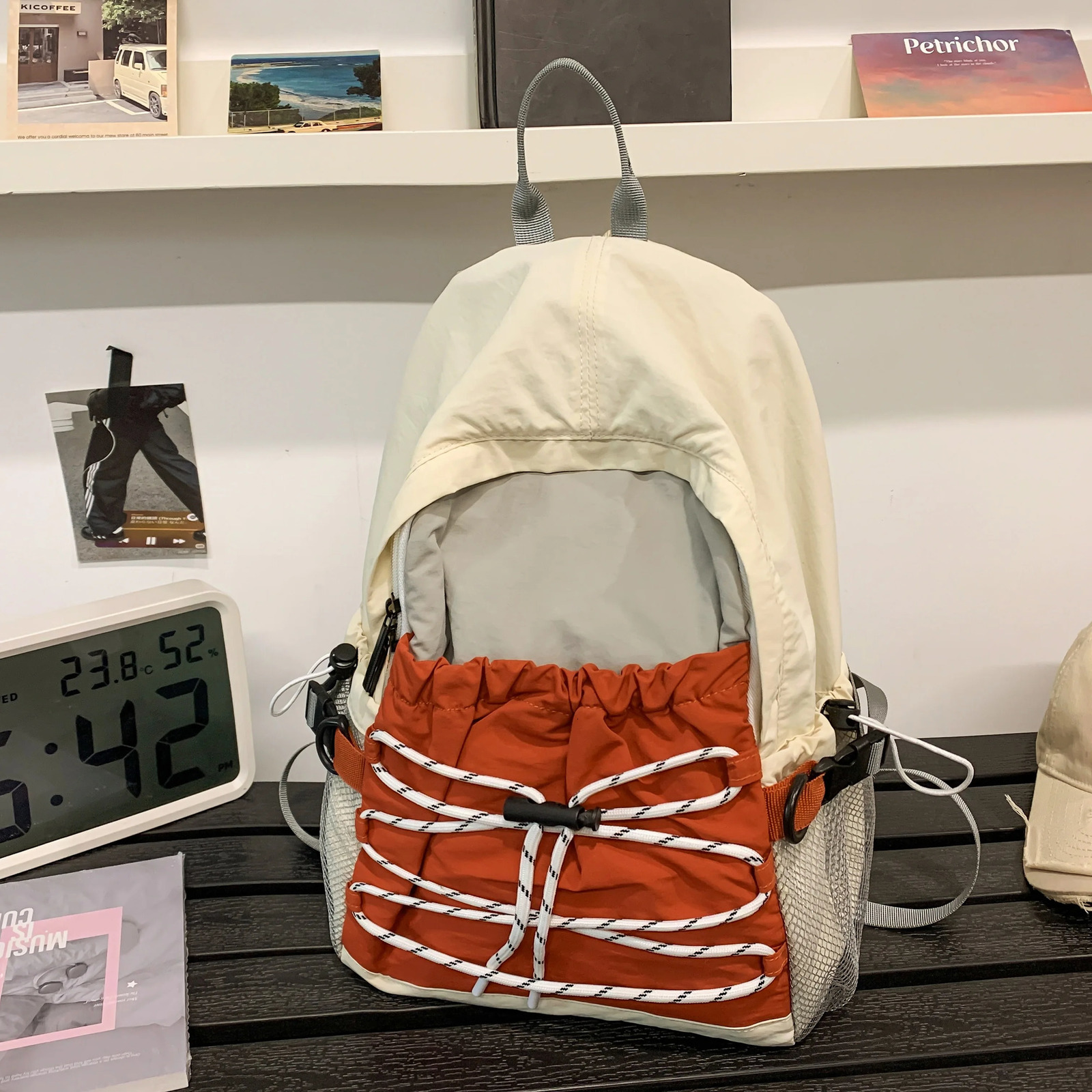 2025 Korean Style Cute and Simple Large Capacity Schoolbag Casual Lightweight Double Shoulder Backpack Color Bloc 250604z