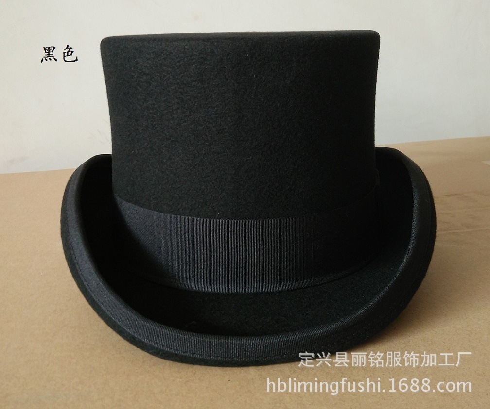 Fedoras Wool Magic High Hat British Black Jazz Top Mens Hat Court Mens Flat Top Felt Hat Webing Sombrero de Copa Brita nico 241018