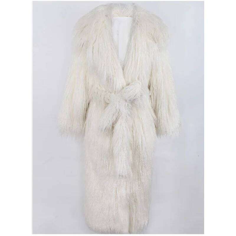 Women's Wool Trench Long Belted Blazer Collar Casual Warm Eco-friendly Fur Coat Plus Size