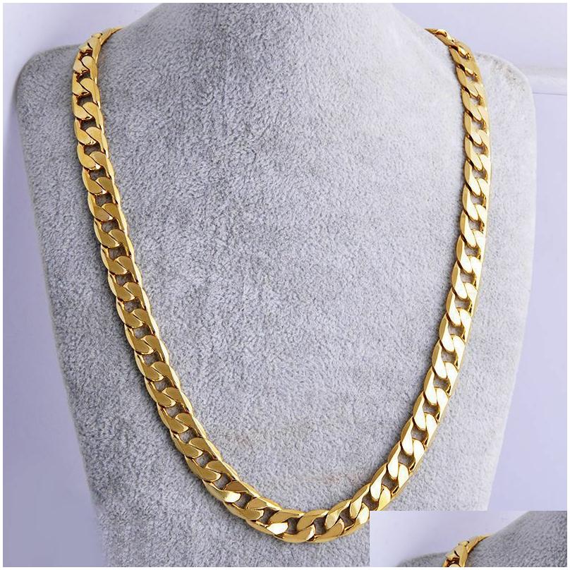 Chains Real Fine Gold Ladies Unisex Link Chain Necklace 24 Inch Long 8Mm Drop Delivery Jewelry Necklaces Pendants Dhsnw
