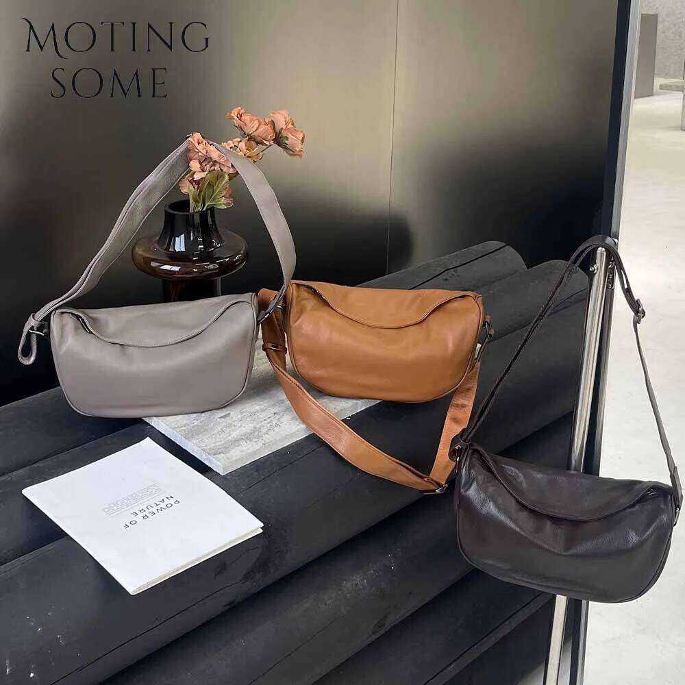 Motingsome Saddle for Women Underarm Cow Hide Leather Bag Small Pouch Fashionable Lady Handbag Travel Pack New