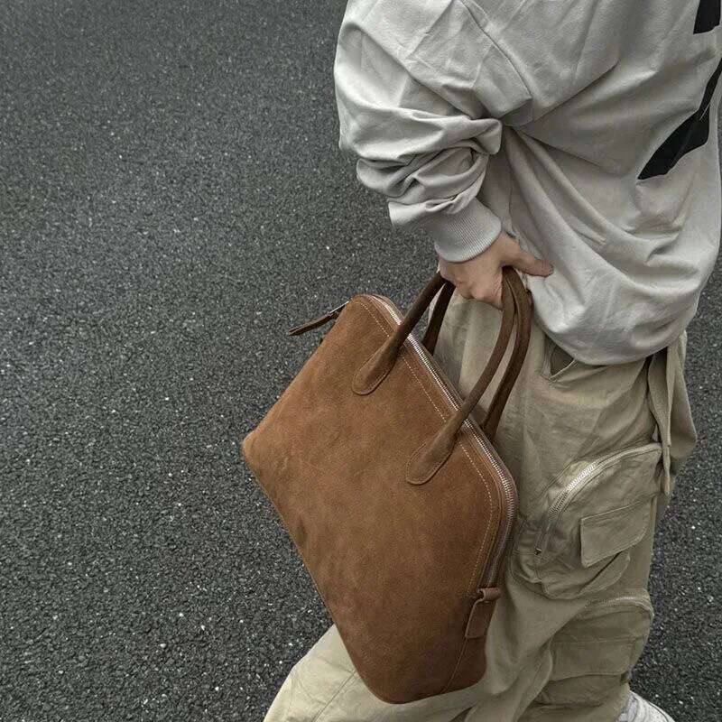 New Brown Tote Women's Retro Suede Large Capacity Shoulder Belt Buckle Design Ladies Underarm Commuter Bag