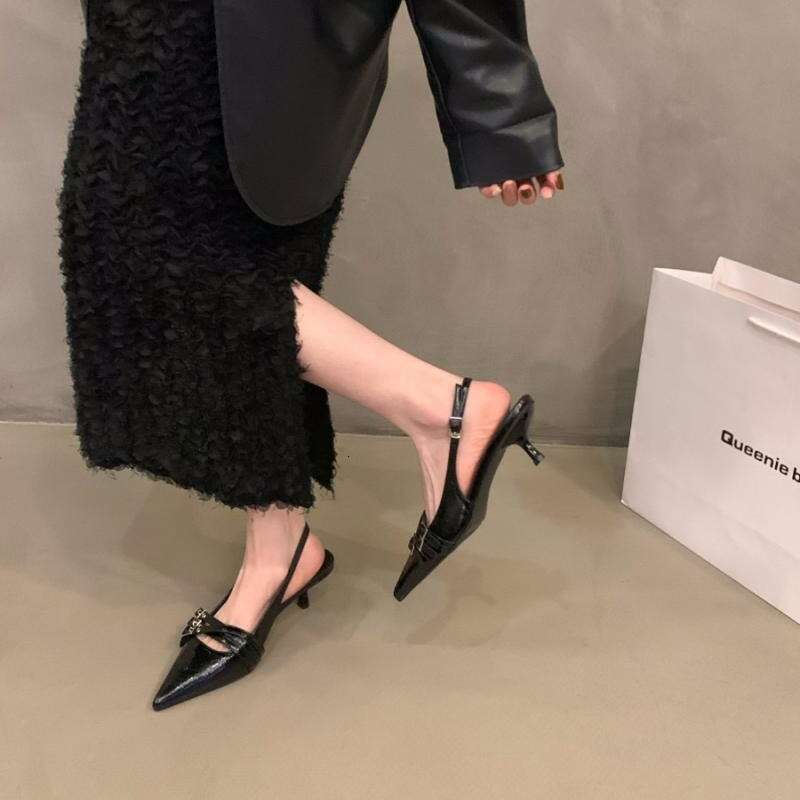 Niche High Heels Red Closed-Toe Sandals Fairy 2024 New Spring Summer Black French Pointed Toe Single Shoes