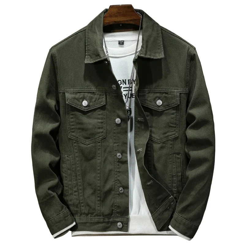 White Armygreen Classic Vintage Denim Jackets Mens Street Fashion Japanese Casual Coat Male Jean Plus Size 5XL 250530