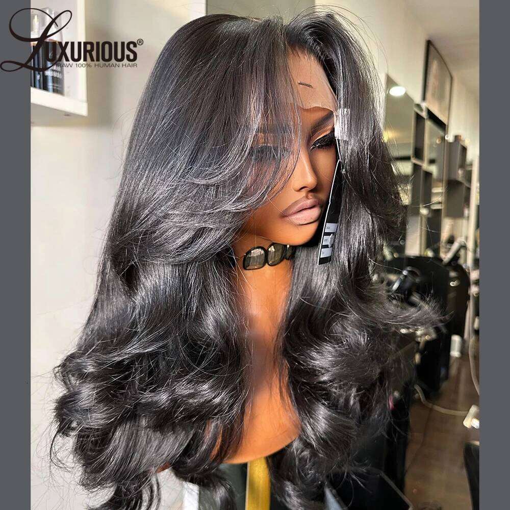 Glueless 360 Lace Blow-out Layered Natural Black Color Wear And Go Human Hair Wig Preplucked 250%