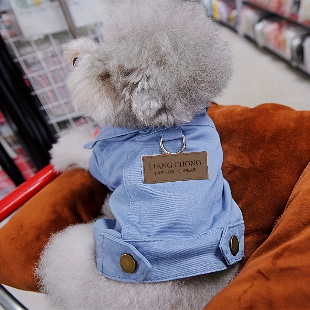 Pet Denim Jacket with Leash Holes Spring and Fall Lightweight Stylish Dog Cat Clothes for Small Dogs MustHave Apparel 250609