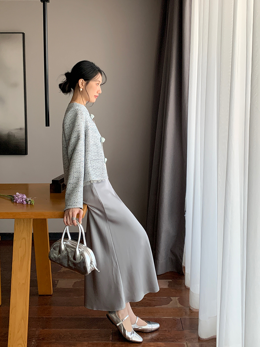 KDY260 Spring and Summer French Satin Skirt Women's High Waist Hip Fishtail Skirt Long Skirt