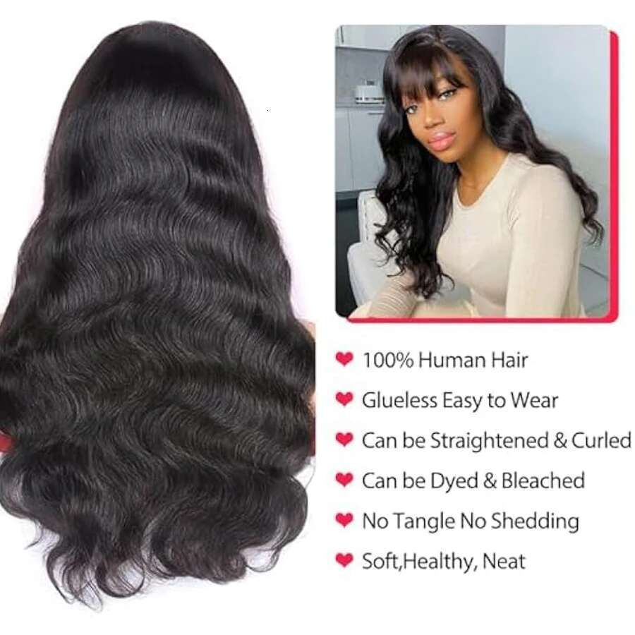 Brazilian Body Wave Long 100% Human Hair Wigs Natural Black Fringe Wig With Bangs For Women cheap wigs on Sale