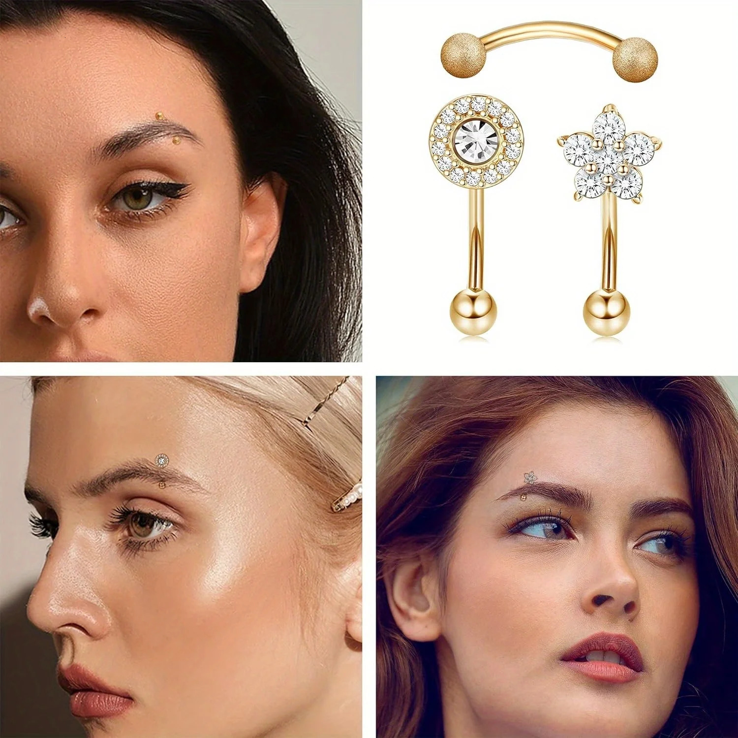 Drperfect Piercing Jewelry 16G Steel Curved Barbell Eyebrow Rings Lip Belly Button Heart Moon Earrings 250606