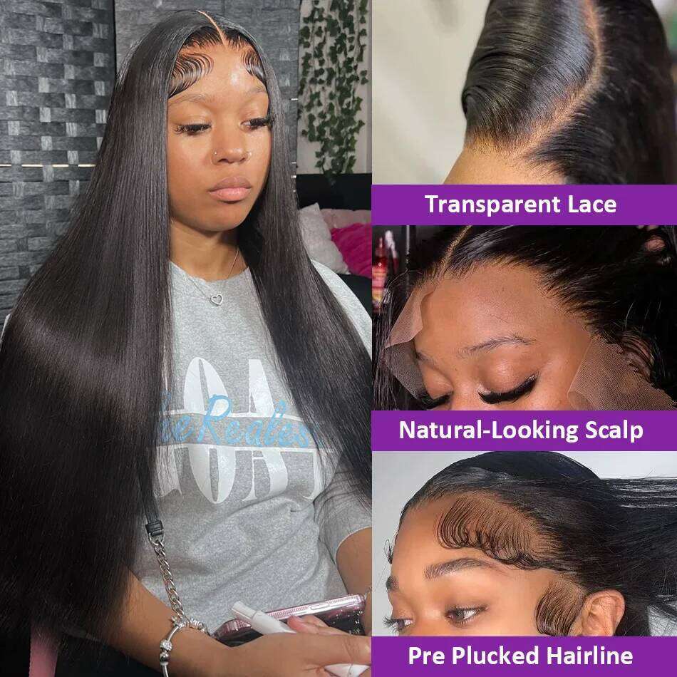 30 40 Inch 180 Density Frontal Wig For Black Women Brazilian Human Hair 13x6 Bone Straight HD Transparent Lace Front Wigs