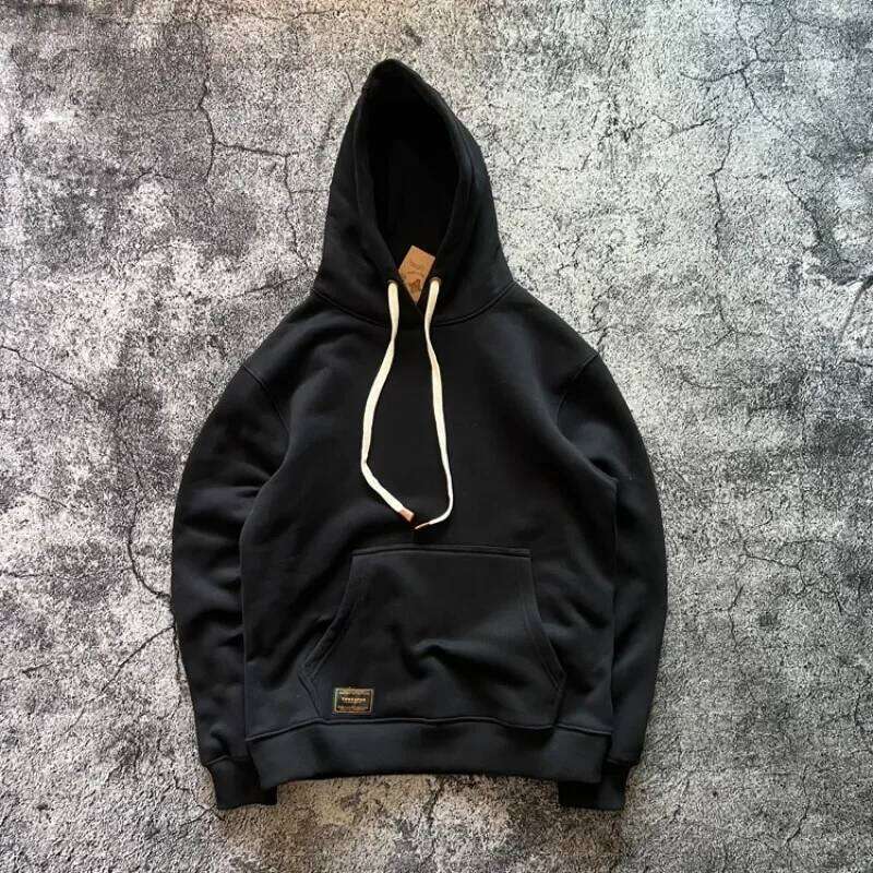 Vintage Ameki Heavyweight 600Gsm Veet Warm Autumn Winter Solid Color Washed Retro Hoodie Loose Fleece Sweatshirts Pullovers