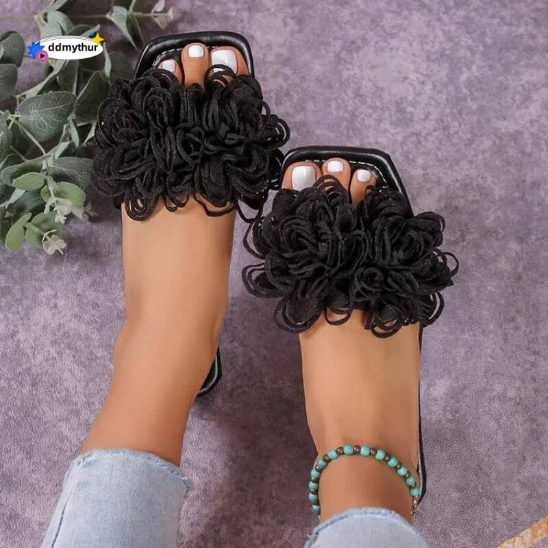 Women Flower Flat Slippers Casual Walking Shoes Female Summer Fashion Dress Sandals Outdoor Pink Shallow Zapatillas Mujer ddmythur