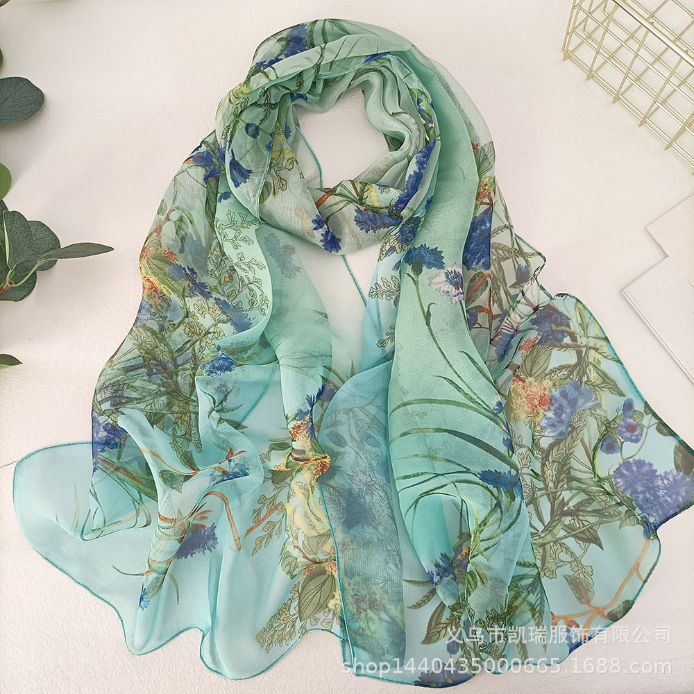 K964 Summer scarf silk scarf women pastoral decoration thin georgette grass long spring and autumn all-match sunscreen shawl