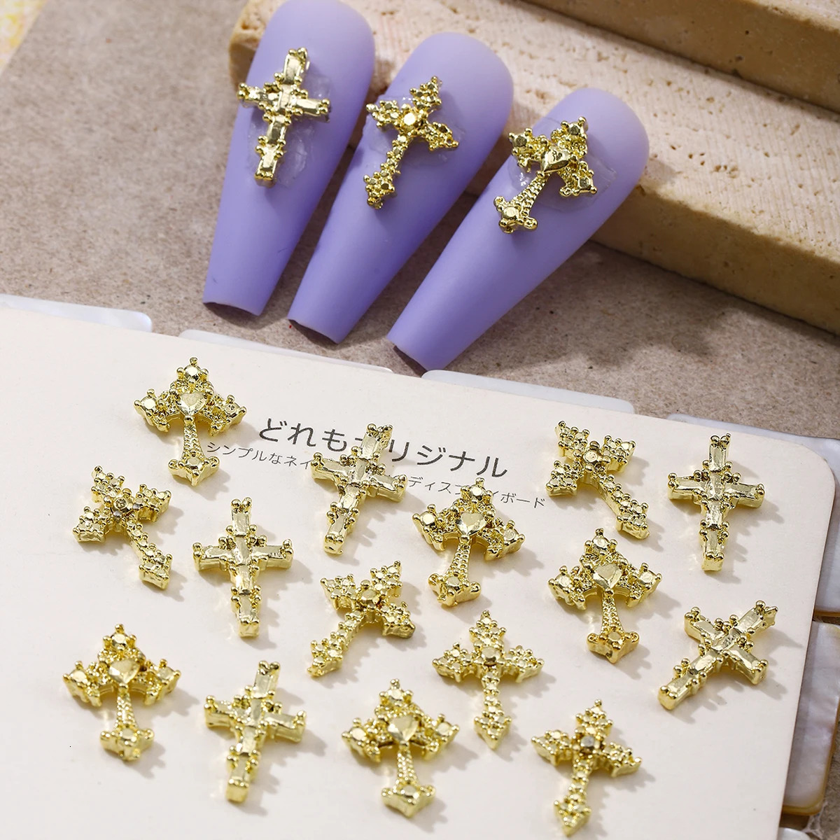 60pcs European and American style light metal cross 3 silver y2k advanced retro dark nail decoration 250605