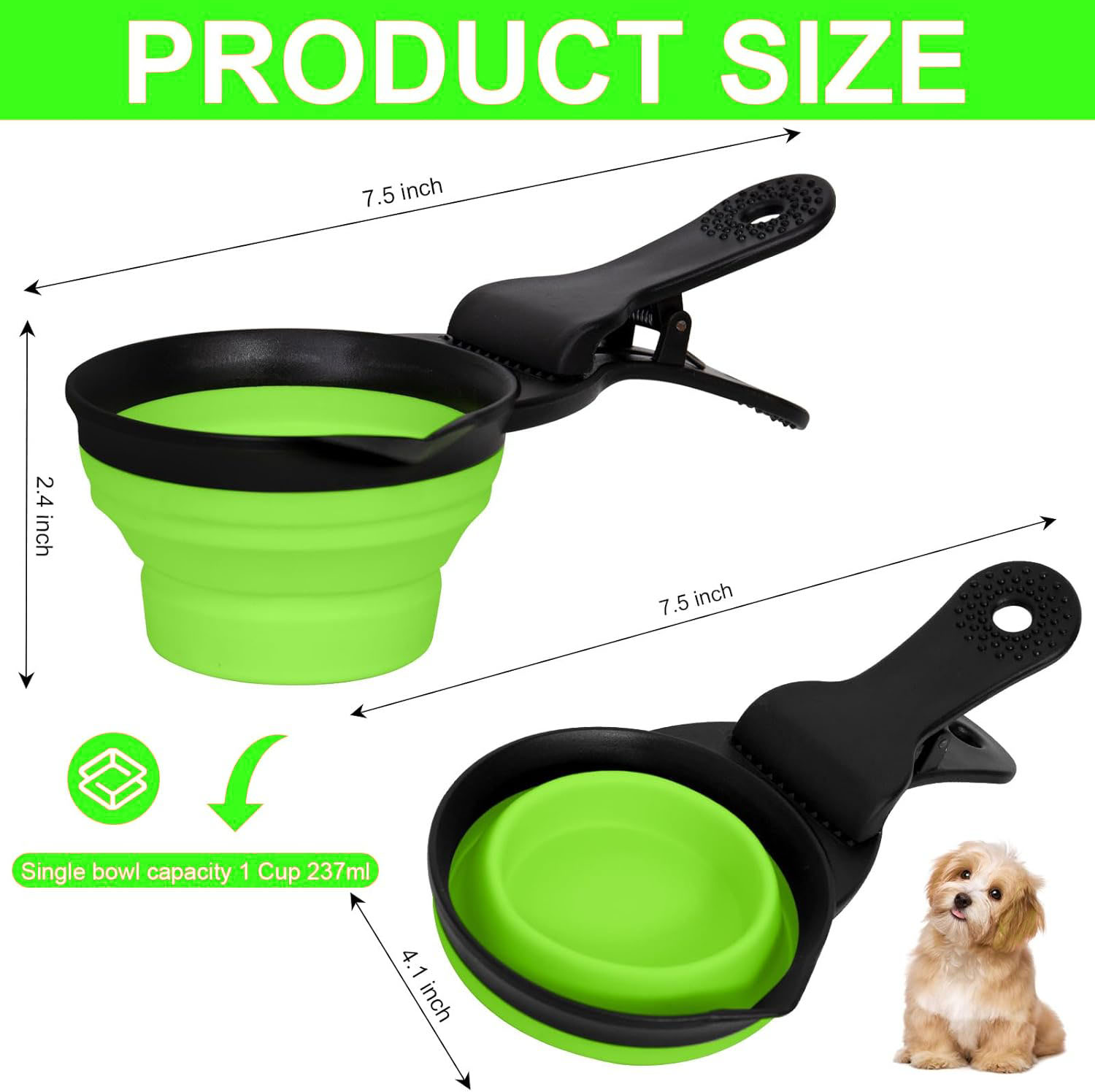 Silicone Collapsible Pet Scoop Food Measuring Cup For Cats Dogs Multi-Function Sealed Bag Clip Cat Litter Shovel Pets Food Water Scooper Set 1/4 1/2 C