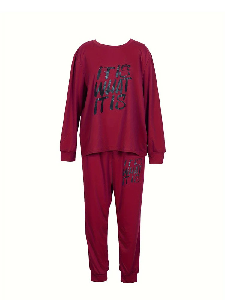 Plus Size Casual Sports Hoodie TwoPiece Set Loose Long Sleeve T Shirt Letter Pants for Women 250603